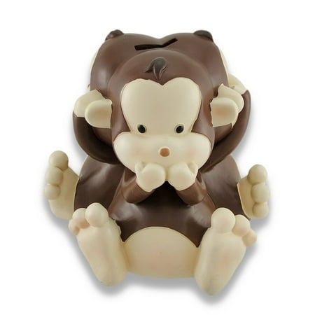 Personalized Baby Bank - Baby Monkey See, Speak, Hear No Evil Coin Bank 4.5 In.