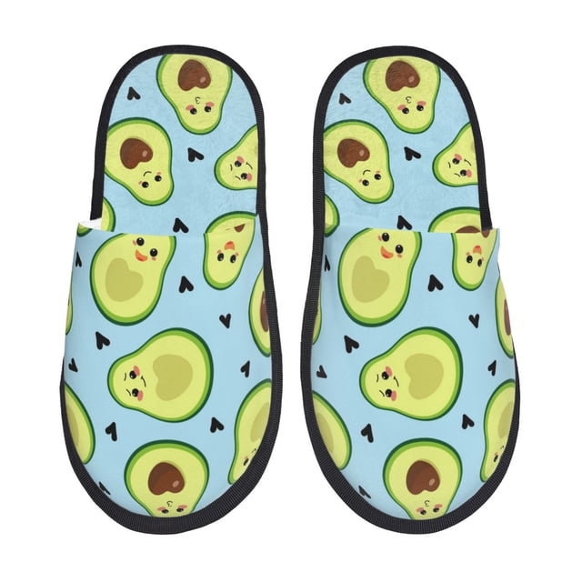 Fotbe Avocado and Hearts Pantuflas Peludas para Mujer con Estampado, Zapatillas de Peluche, Zapatos de Invierno para Casa, Uso Interior y Exterior-Large