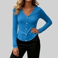 thumbnail image 4 of XuJwPNcy Long Sleeve Shirts for Women Button Down V Neck Fitted Tops Soft Comfy Sun Protection T-Shirts Summer Clothes, 4 of 7