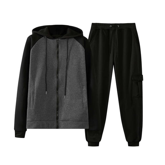 Tdoqot Mens Sweatsuits 2 Piece- Casual Long Sleeve Hoodie and Pants Fashion Zipper Tracksuit Dark Gray Size XXL