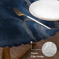 thumbnail image 4 of Abstract Marble Texture Round Fitted Table Cover Deep Blue Gold Crack Art Waterproof Table Cloth with Elastic Edge Wipeable Tablecloth for Picnic Camping Party Fits 55"-60" Diameter, 4 of 8