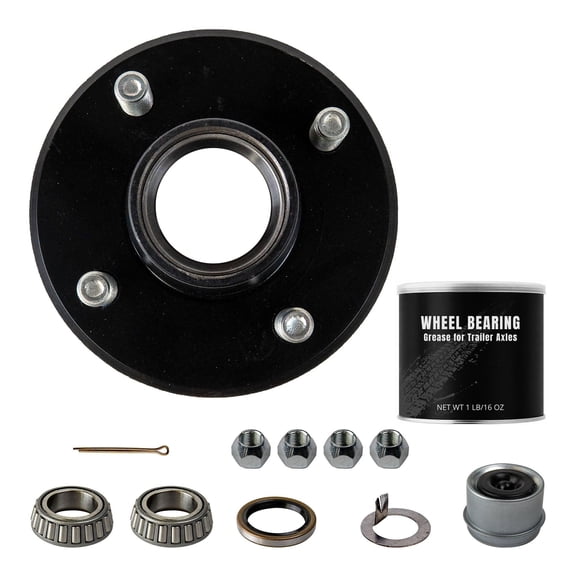 2000 lb Trailer Axle Idler Hub Assembly With Grease - 4 Lug, 4x4 Bolt Pattern