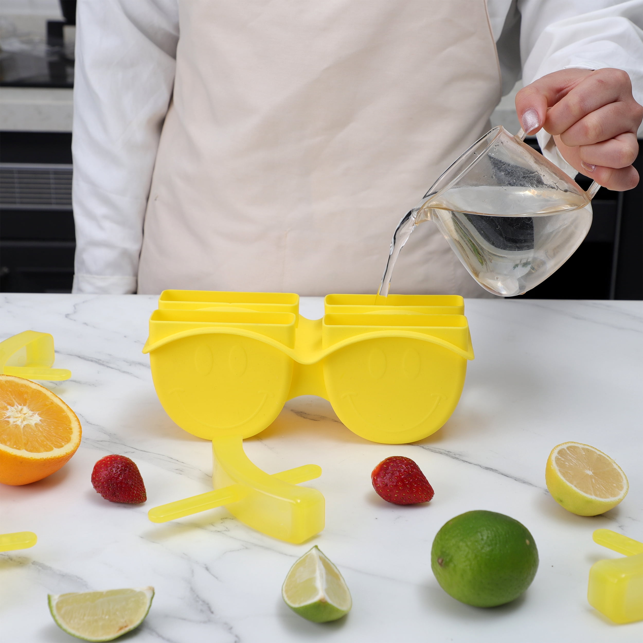 Smiley Face Silicone Ice Pop Molds-4 Cavity Yellow