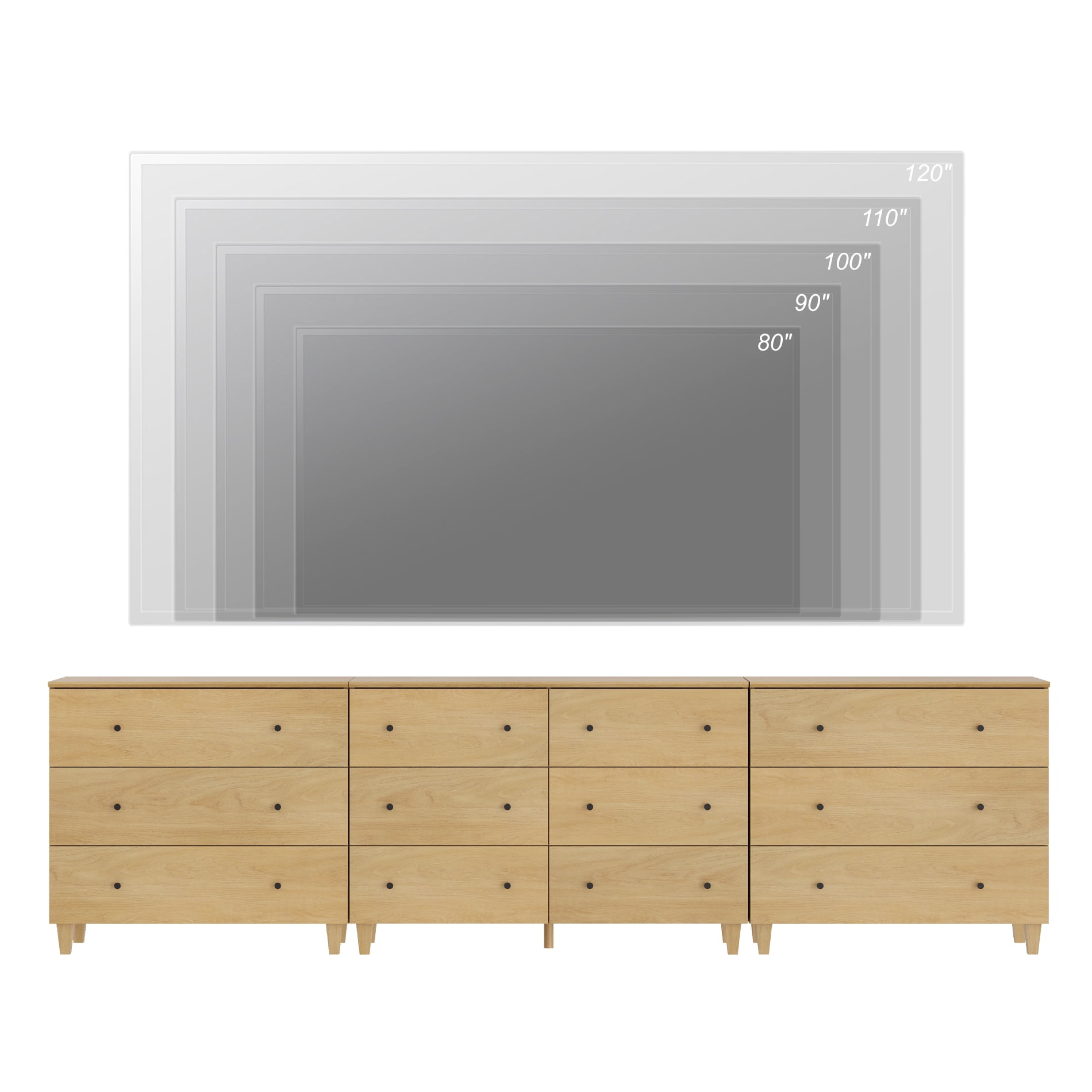 WAMPAT Modern TV Stand for 100+ Inches TVs, 3-in-1 Large Wooden Media Console with 12 Spacious Drawers for Living Room, Beige