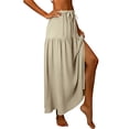 thumbnail image 7 of GUACER Womens Boho Tiered Maxi Skirt with Side Slit High Waisted Drawstring A-Line Skirt Flowy Summer Beach Swing Long Skirts, 7 of 7