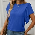 thumbnail image 3 of DuoJiaJ Women's Textured Round Neck Flutter Sleeve T Shirt For Casual Wear Women’s Boho Flowy Summer Tops Blue, 3 of 5