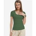thumbnail image 3 of Womens Scoop Neck Ribbed Knit T-Shirts Slim Fitted Short Sleeve Top Summer Basic Shirt, 3 of 7