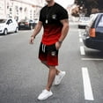 thumbnail image 2 of toraway Autumn Men's Suits Slim Fit Shirt Men's Summer Tracksuit Plus Size Short Sleeve O Neck Athletic Suit Casual Color Block Drawstring Waist Tracksuit Set L, 2 of 4