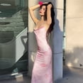 thumbnail image 2 of Women'S Floral Ruched Bodycon Midi Dress Mesh Fishtail Summer Wedding Guest Cocktail Going Out Dresses 2025 Pink M, 2 of 8