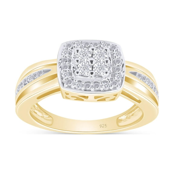 1/12 CT Round Cut Natural White Diamond Square Frame Engagement Ring In 14K Yellow Gold Plated Sterling Silver (Color: I-J, Clarity: I2-I3, 0.08 Cttw) -5