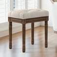 thumbnail image 4 of Dycanpo 16'' Upholstered Makeup Vanity stool, Vintage Tufted Ottoman Bench, Linen and Dark Brown, 4 of 7