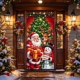 thumbnail image 4 of Fllostpr 35.4x70.8" Christmas Santa Door Cover, Four Corner Perforations Hanging Fabric Background Curtain for Xmas Party Entryway Kitchen, 4 of 6