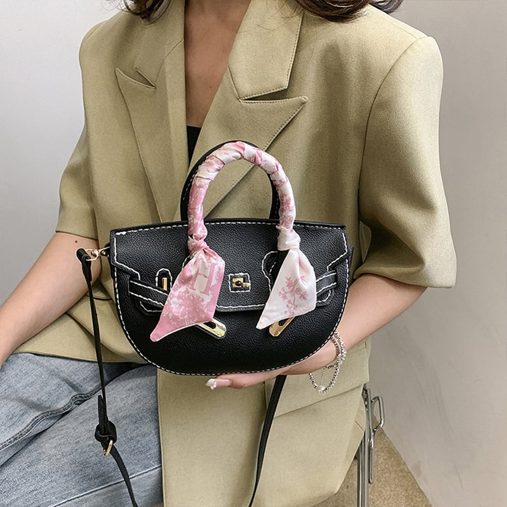 DIY Imitation Leather Crossbody Bag Kits including PU Leather Fabrics Silk Ribbon Cord Threads Needles Screwdriver Alloy Findings Shim Black DIY