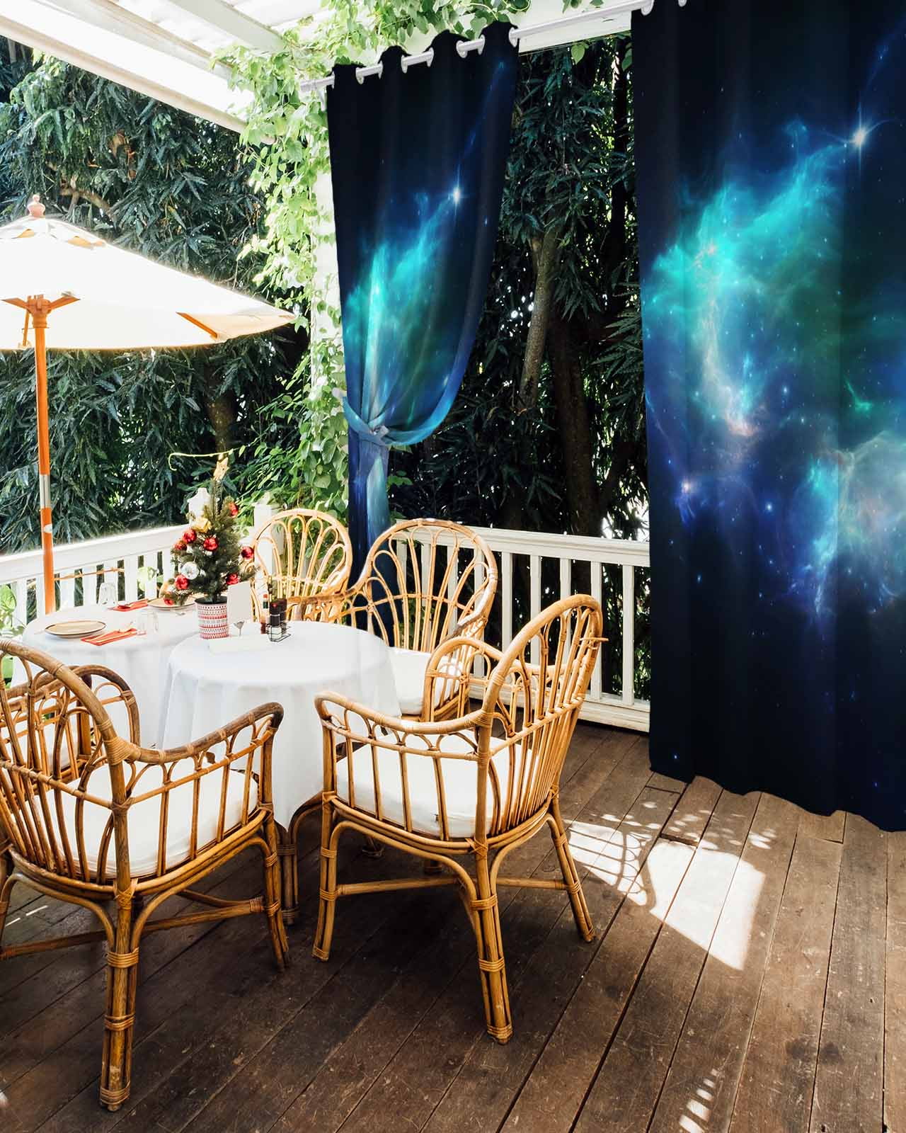 Navy Blue Black Outdoor Curtains for Patio, Stars Sky Modern Art Privacy Drapes Grommet Waterproof Outside Curtains for Porch/Cabana/Balcony 54"x 108", 1 Panel