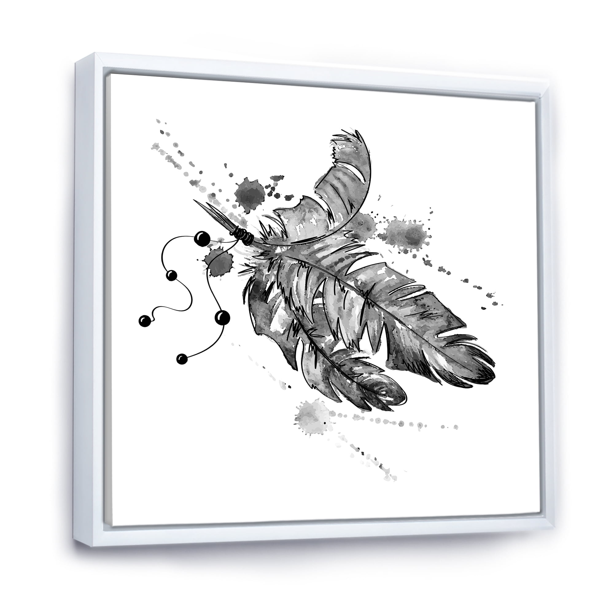 Designart 'Black and White Feathers Impression' Traditional Framed Canvas Wall Art Print