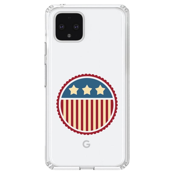 DistinctInk Clear Shockproof Hybrid Case for Google Pixel 4 XL (6.3" Screen) - TPU Bumper Acrylic Back Tempered Glass Screen Protector - USA Seal Flag Red White & Blue