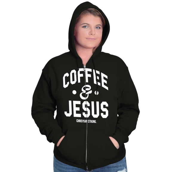 Coffee & Jesus Christ Religious Faith Zip Hoodie Sweatshirt Women Brisco Brands S