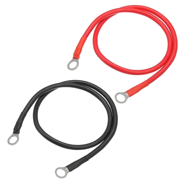1 par de cables inversores de batería de cobre, calibre 8 AWG, cable de batería de 24 pulgadas, universal para coche, vehículo, caravana, cobre puro duradero, negro, rojo con anillo de 3/8 pulgadas.