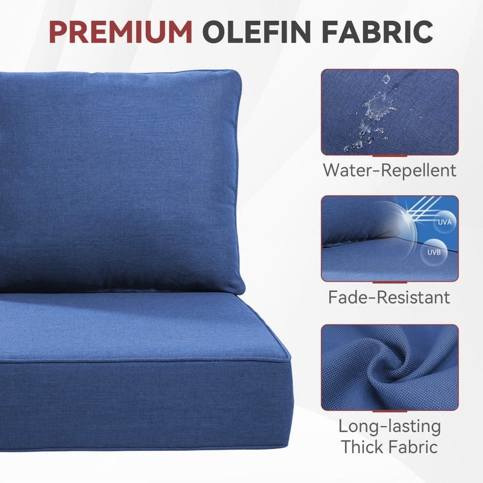 Gymojoy 24 in. x 24 in. x 6 in.Deep Seat Cushion Set, Olefin 10-Piece Deep Seating Outdoor Replacement Lounge Chair loveseat Sofa Cushion in Blue