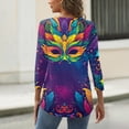 thumbnail image 5 of Womens Mardi Gras Top 3/4 Sleeve Carnival Shirt, Casual Crew Neck Blouse for 2026 Carnival Party, 5 of 5