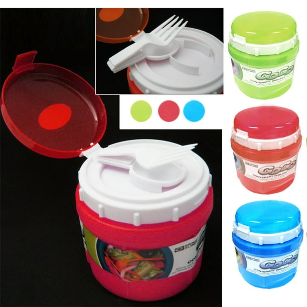 AllTopBargains INSULATED FOOD JAR THERMO HOT COLD FOOD LUNCH BAG CONTAINER BOWL SPOON FORK 10OZ