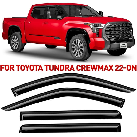 Voron Glass Tape-on Extra Durable Rain Guards for Toyota Tundra 2022-2026 CrewMax, Window Deflectors, Vent Window Visors, 4 Pieces - 100770