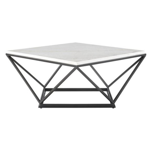Bowery Hill Square Marble Top Coffee Table in White/Black