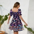 thumbnail image 6 of Womens Summer Dress- Square Neck Puff Sleeve Boho Floral Smocked Ruffle Hem A-line Mini Short Dresses, 6 of 6