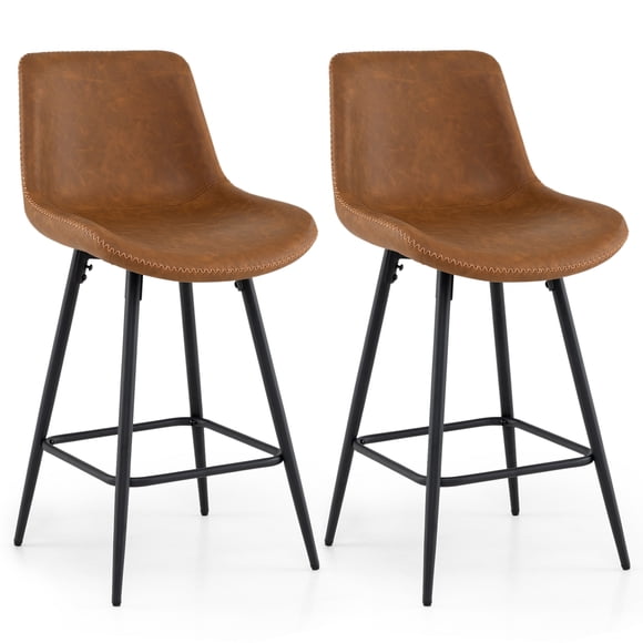Gymax Bar Stools Set of 2 24 Inch Counter Height Bar Chairs w/ Backs & Footrests