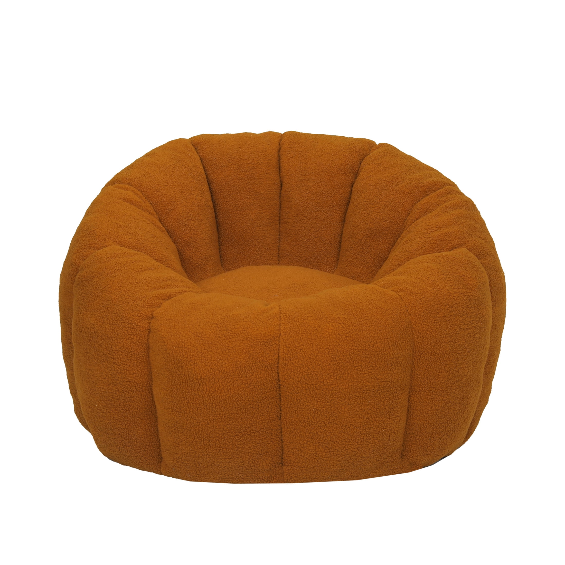 Noble House Haylie Fluffy Faux Fur Bean Bag Chair, High Density Foam Lazy Sofa Lounge, for Living Room, Orange