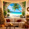 thumbnail image 3 of Tropical Beach Through a Stone Archway, Serene Coastal Style for Beach Lovers, Coastal Wall Art, Housewarming Gift, Tapestry Wall Hanging for Bedroom and Living Room, 3 of 7