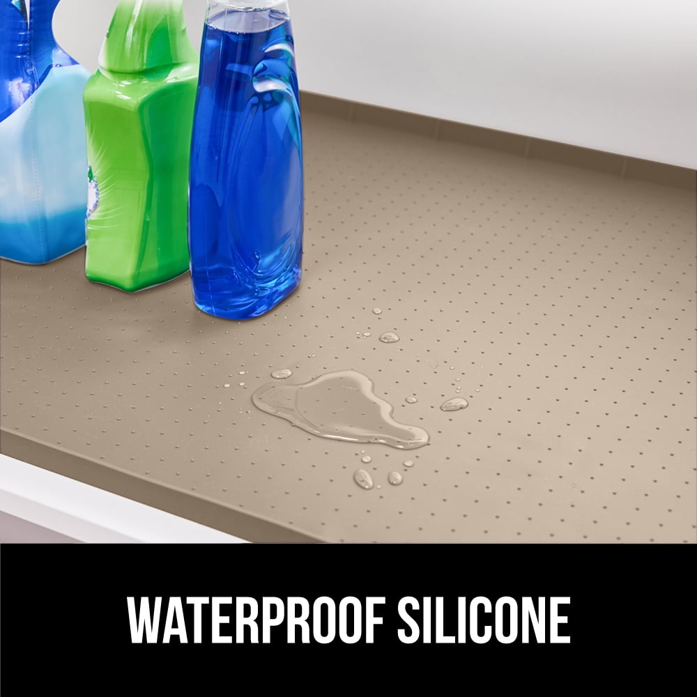 GORILLA GRIP Waterproof Silicone Under Sink Mat with Lip for Kitchen and Bathroom, 28 x 22 in, Beige