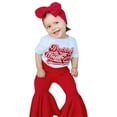 thumbnail image 3 of Little Baby Outfit Letter Printing Girls Valentine's Day Short Sleeve Printed T Shirt Tops Bell Bottoms Pants Outfits Holiday Homewear Suits For Child, 3 of 9