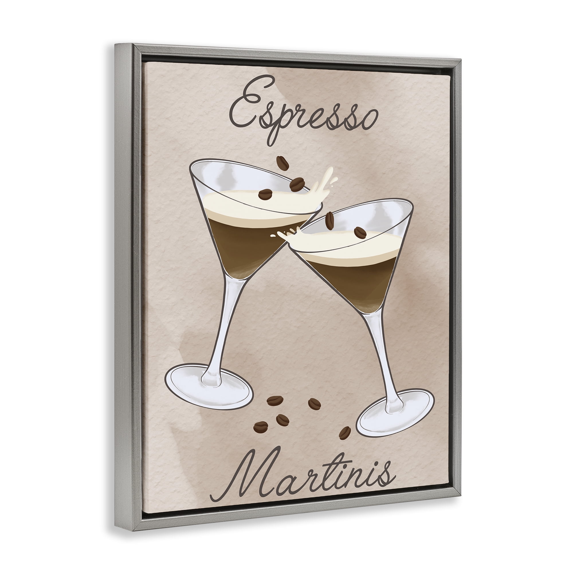 Stupell Industries Cheers Espresso Martinis Gray Framed Floater Canvas Wall Art, design by Marcus Prime
