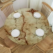 HAOIT Island Map Tablecloth, Treasure Map on Rustic X The Grunge Spot Nautical Pirates Concept, Dining Room Kitchen Round Table Cover