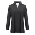 thumbnail image 3 of MHFRRA Camiseta de Manga Larga con Cuello En V y Solapa para Mujer, Color Liso, Talla 4 Gris Oscuro, 3 of 3