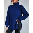 thumbnail image 3 of EYIIYE Chandail d'Automne Hiver pour Femmes à Manches Longues Col Roulé Tricoté chandail Couleur Unie Ourlet Fendu Long Tricoté Ample Décontracté Confortable, 3 of 8