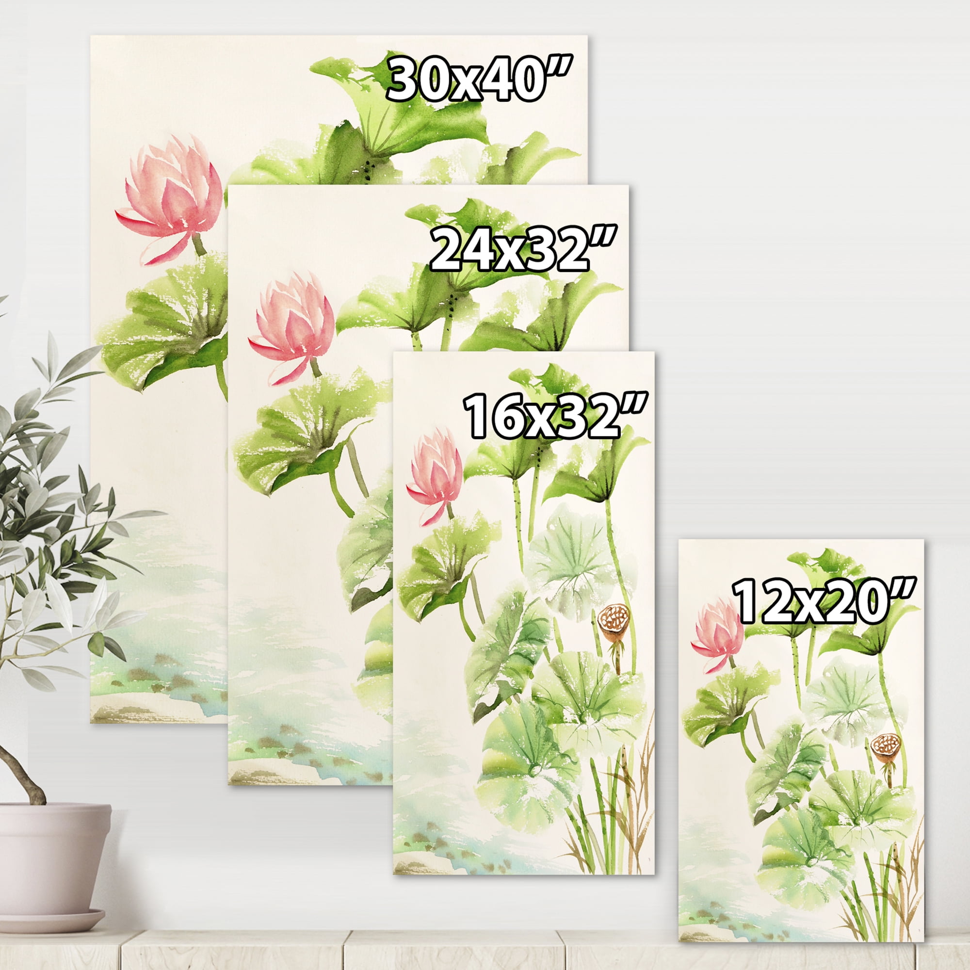 Designart ' Ancient Pink Lotuses In The Pond IV ' Traditional Canvas Wall Art Print