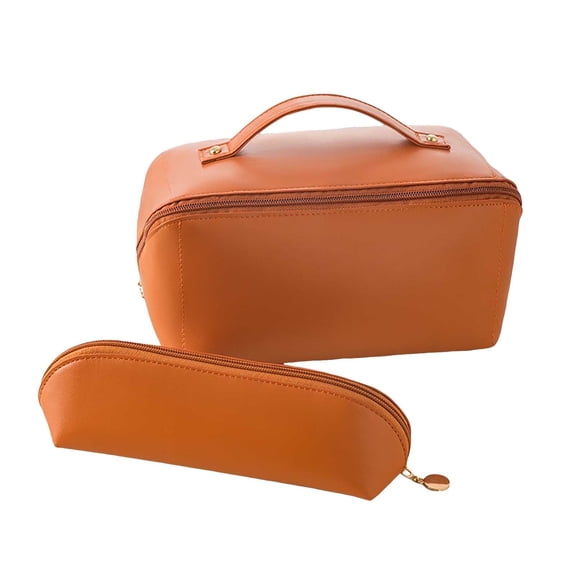 Accordion Pillow Makeup Bag PU Leather Travel Cosmetic Organizer Large Capacity Toiletry Wash Pouch