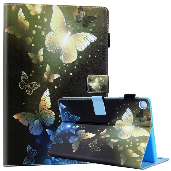 Folio Case for 2021 Samsung Galaxy Tab A8 10.5" (SM-X200 /SM-X205) - Flip Lightweight Wallet Case with Stand /Card Holders, Protective Leather Fold Stand Cute Cover (Gold Butterfly)
