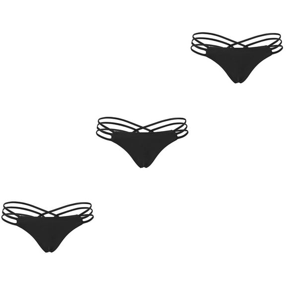 Masteelf 3pcs Women Strappy Bikini Thong Swim Bottoms Brief Underwear Size L (Black)