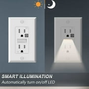 SOZULAMP Decorator Receptacle Outlet with Night Light,Tamper-Resistant,15A 125V,2 Pole 3 Wire,Standard Electrical Wall Outlets with Guide Light,Residential Grade Receptacle ,WallPlates Included,White