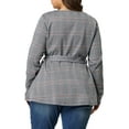 thumbnail image 3 of MODA NOVA Juniors Plus Size Work Formal Long Sleeve Houndstooth Tie Waist Blouse Blue 2X, 3 of 6