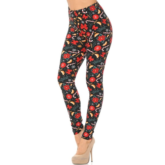 Buttery Soft Traditional Country Christmas Plus Size Leggings (One Size Plus,Red)
