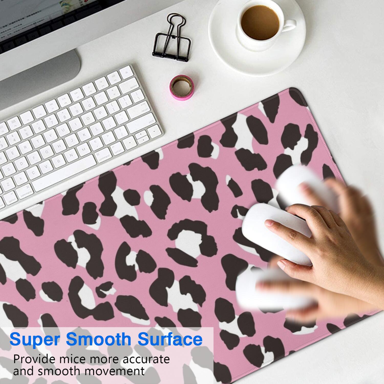 Long Mouse Pads for Desk,Pink and Black Of Leopard Print Desk Mats on Top Of Desks, Desk Mouse Pad Extra Large with 3mm Non-Slip Base and Stitched Edge for Gaming,Office,Work,Home 31.5"x11.8"