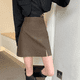 thumbnail image 3 of 2024 Otoño Nuevo Mini Vestido De Cintura Alta Anti-Exposición Falda De Línea A Adelgazante Falda Pequeña Bodycon Estilo Coreano Cuero De PU, 3 of 5