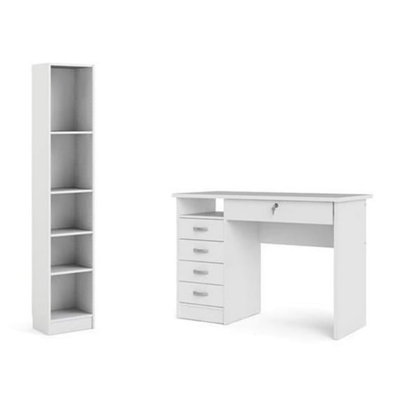 Pemberly Row Set of 2 Home Computer Office Desk 7 5-Shelf Bookcase in White