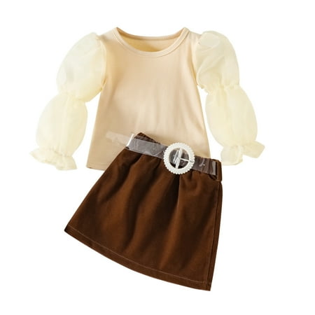 

Aompmsdx Kids Babys Toddlers Girls Spring Autumn Long Bubble Sleeve Skirts Belt Set Outfit Clothesbaby Boy Clothes
