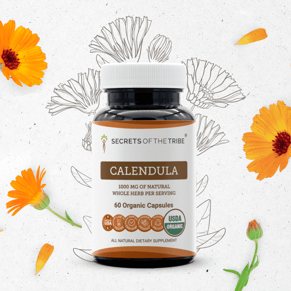 Secrets Of The Tribe Calendula Organic Capsules Dietary Supplement, Natural Herbal Capsules for Skin Support, Certified Organic Calendula (Calendula Officinalis) Dried Flower, 60 Capsules