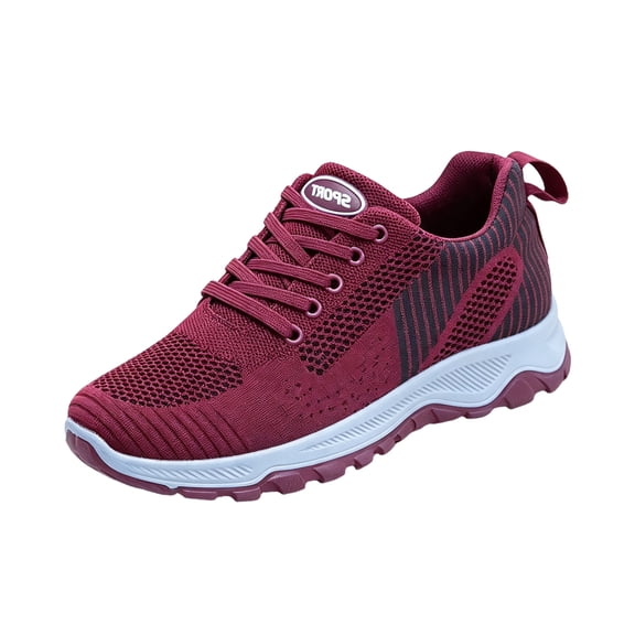 Dweltoz Women's Walking Shoes Breathable Mesh Sneakers Athletic Tennis Shoes Lightweight Lace-Up Casual Running Flats,Red 7.5
